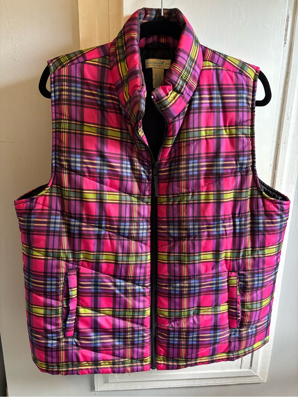 Caribbean Joe Hot Pink Plaid Quilted Vest